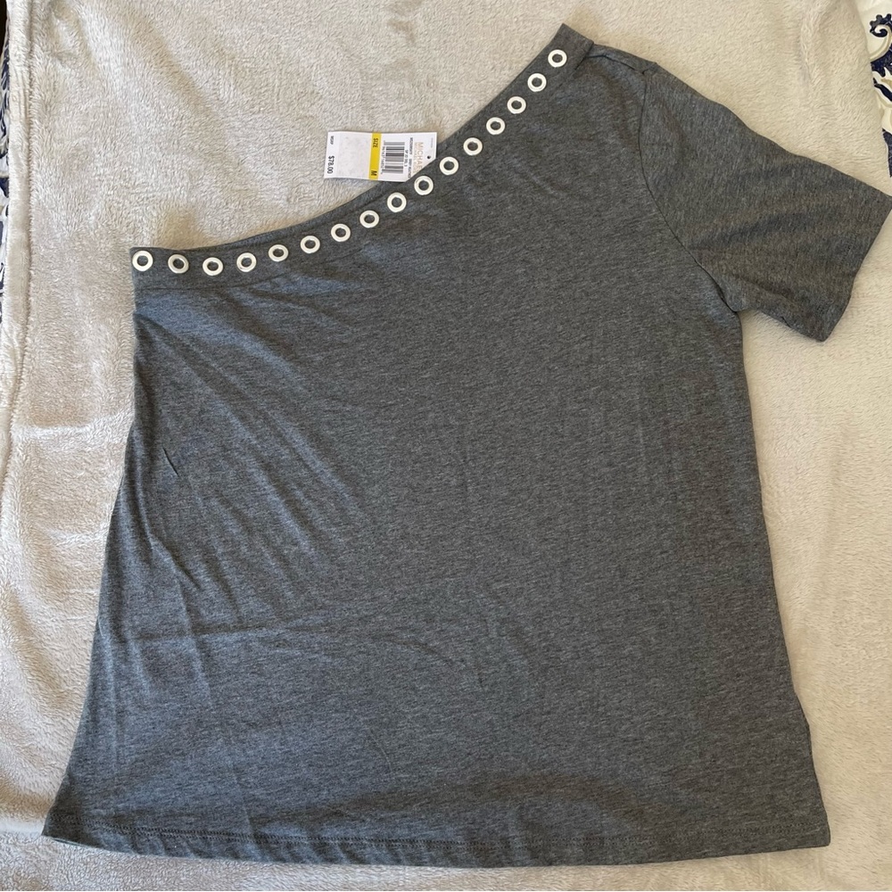 Michael Kors - One Sleeve Gray Cotton Short Sleeve Top - NWT!